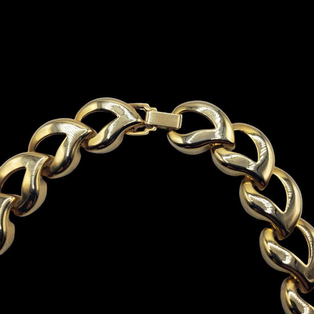 STATEMENT Chunky Chain Link Necklace Collar Length Gold Tone Retro Heart Leaf - Picture 2 of 6